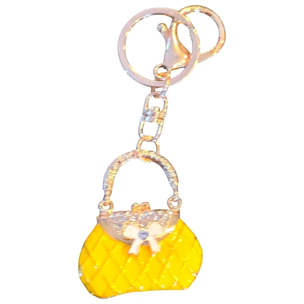 Colorful Yellow Rhinestone Encrusted Handbag Shaped Purse Charm